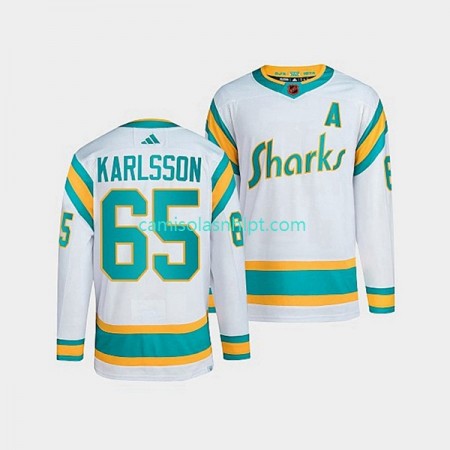 Camiseta San Jose Sharks Erik Karlsson 65 Adidas 2022 Reverse Retro Branco Authentic - Homem
